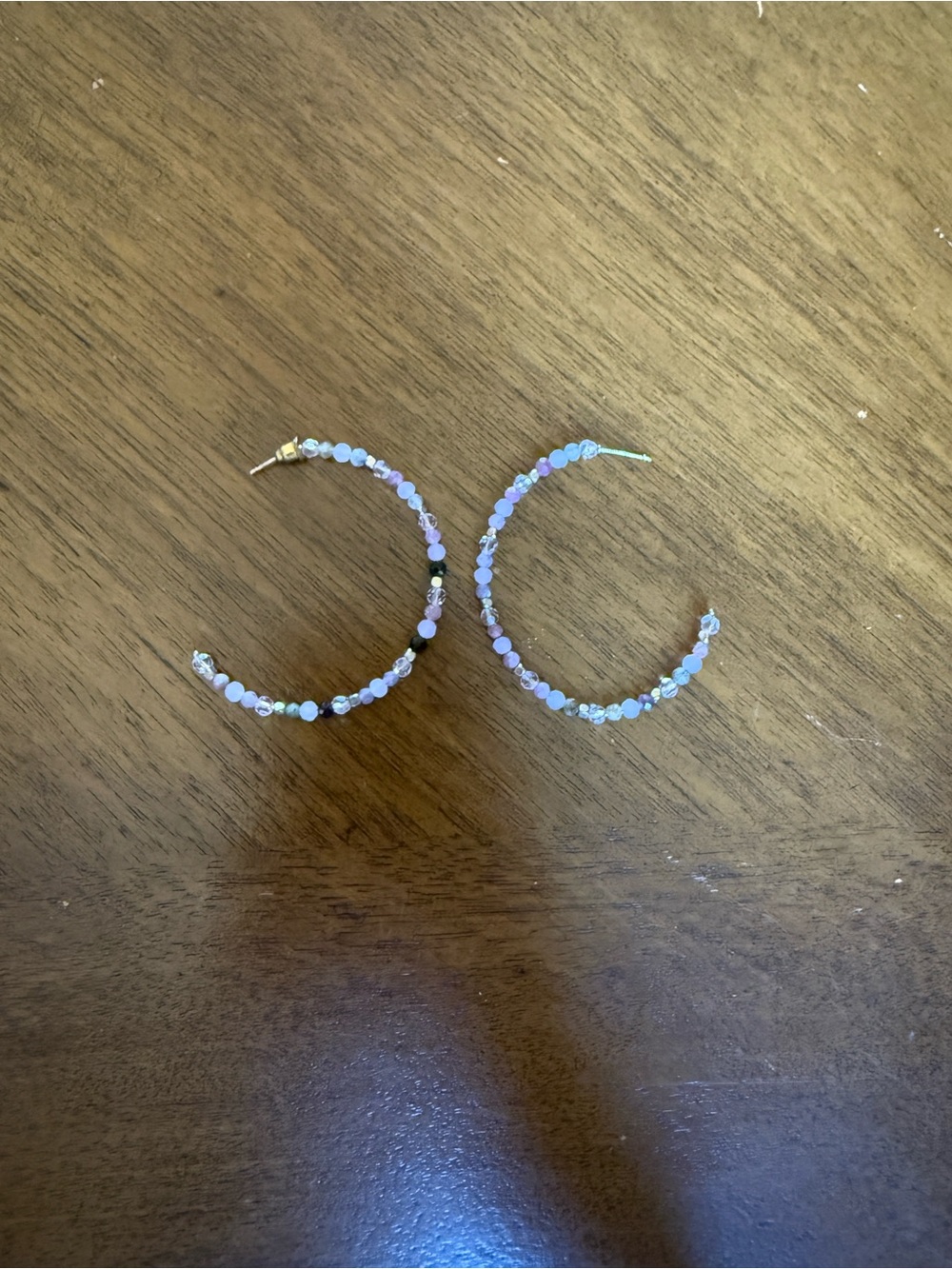 Handcrafted Opal Bead Hoop Earrings - Pastel Blue & Lavender